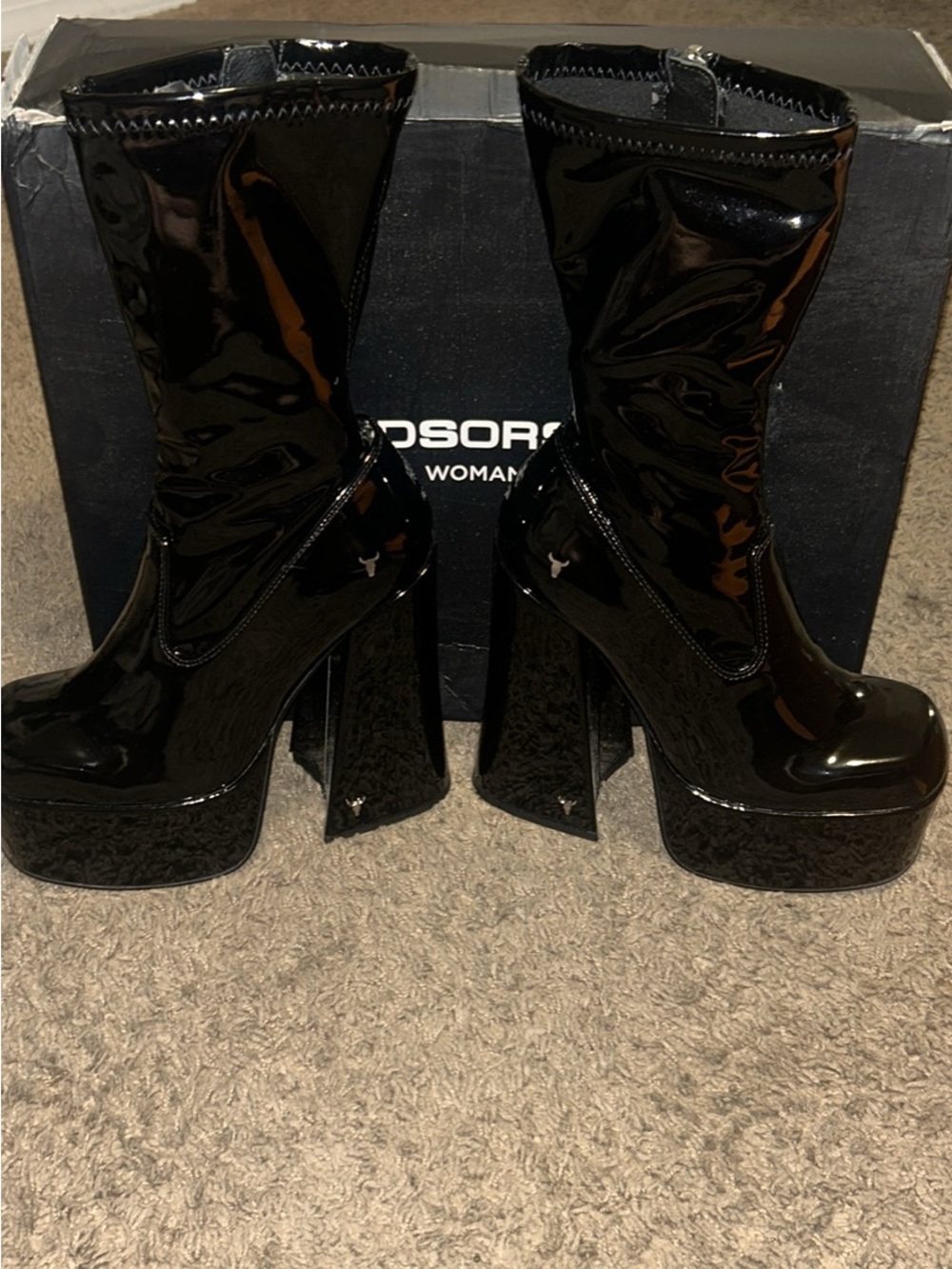 Windsor Smith Black Patent Platform Ankle Boots with Block Heel